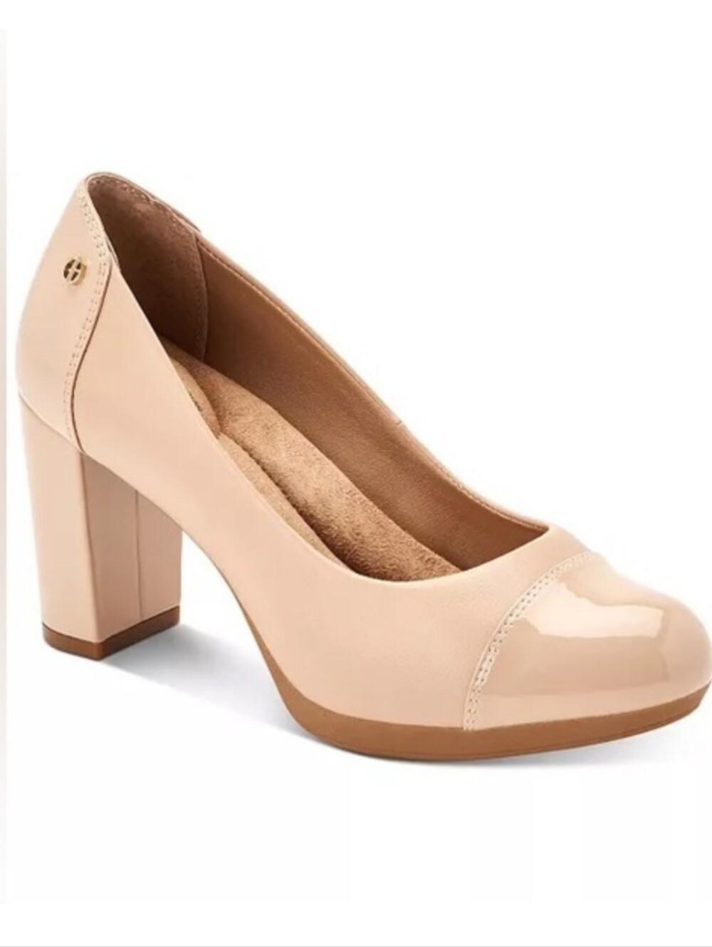 Giani Bernini Laynnep Nude Patent Leather Cap-Toe Wedge Pumps, Sz 7.5
